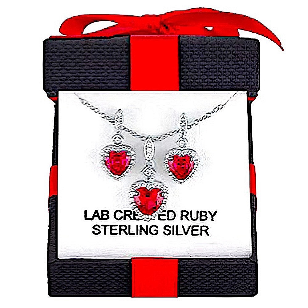 Sterling Silver Ruby & White Sapphire Necklace and Earring Set